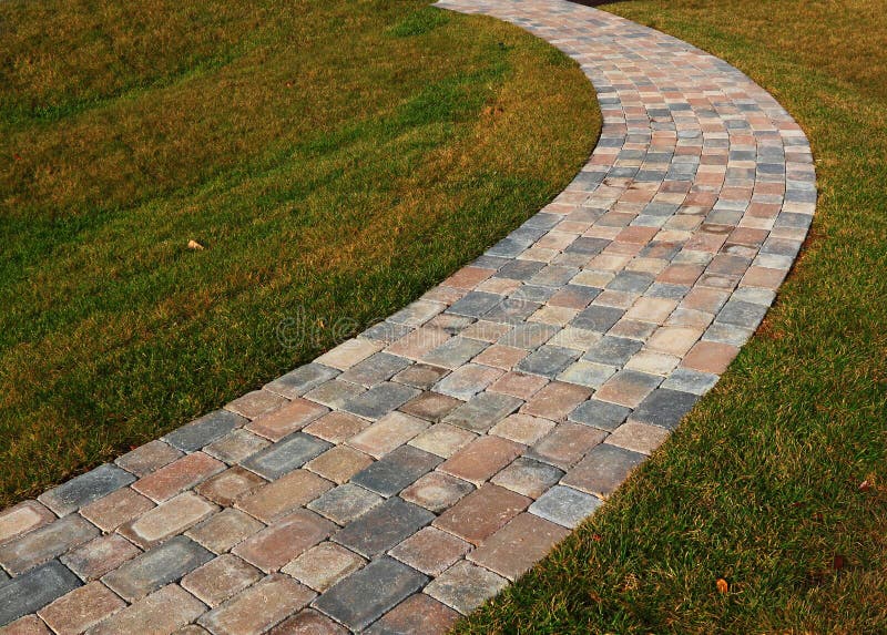Curved Brick Path on Grass, home landscaping. Curved Brick Path on Grass, home landscaping.