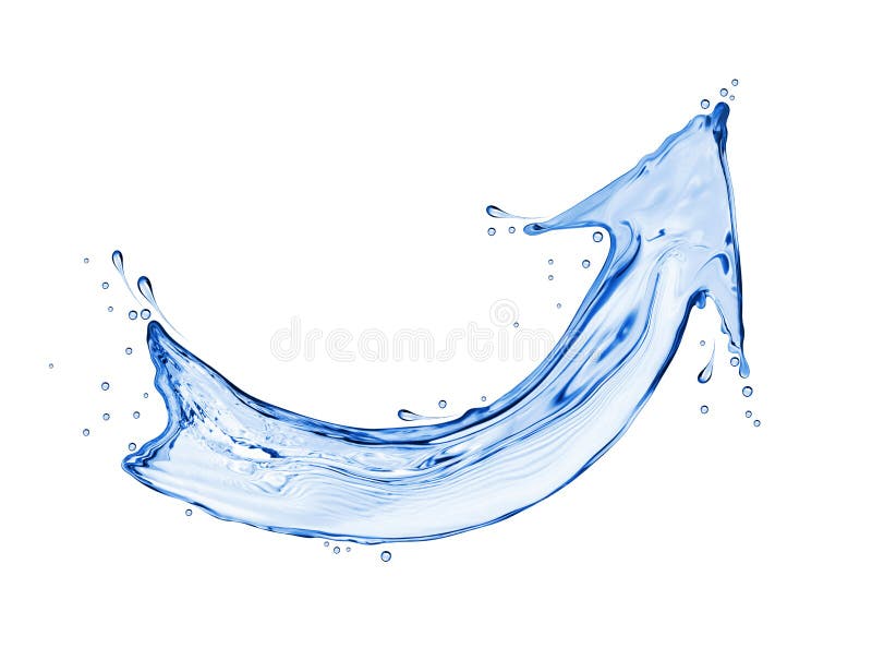 Curved arrow made of water on a white background. Curved arrow made of water on a white background.