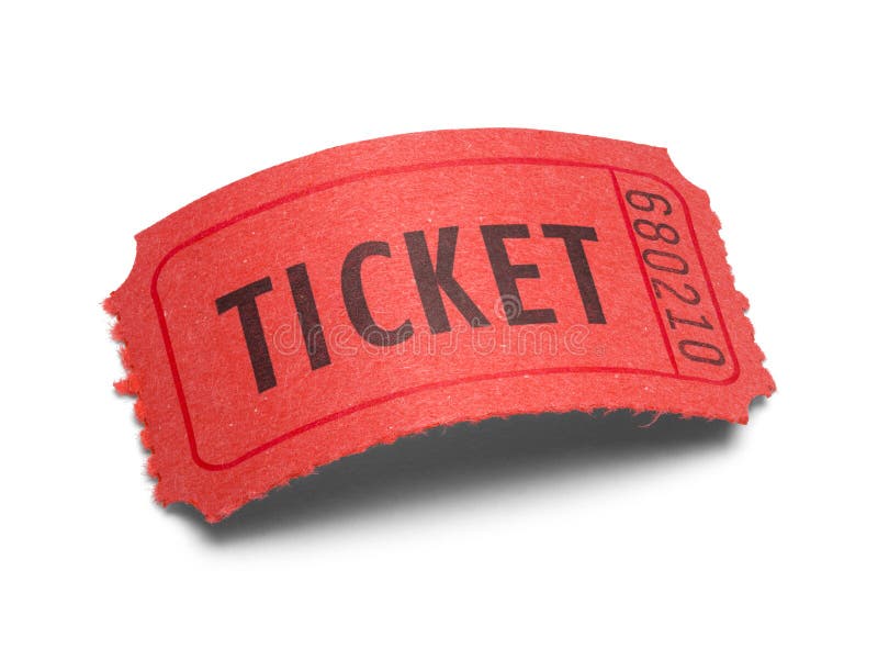 Single Red Ticket with a Curved Arch Isolated on White Background. Single Red Ticket with a Curved Arch Isolated on White Background.