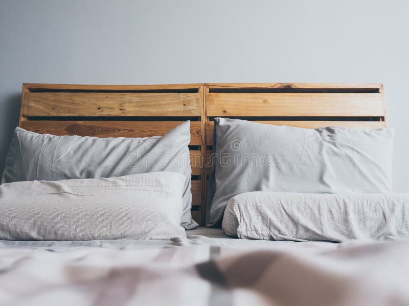 Cozy simple loft bed made of old pine wood. Cozy simple loft bed made of old pine wood.