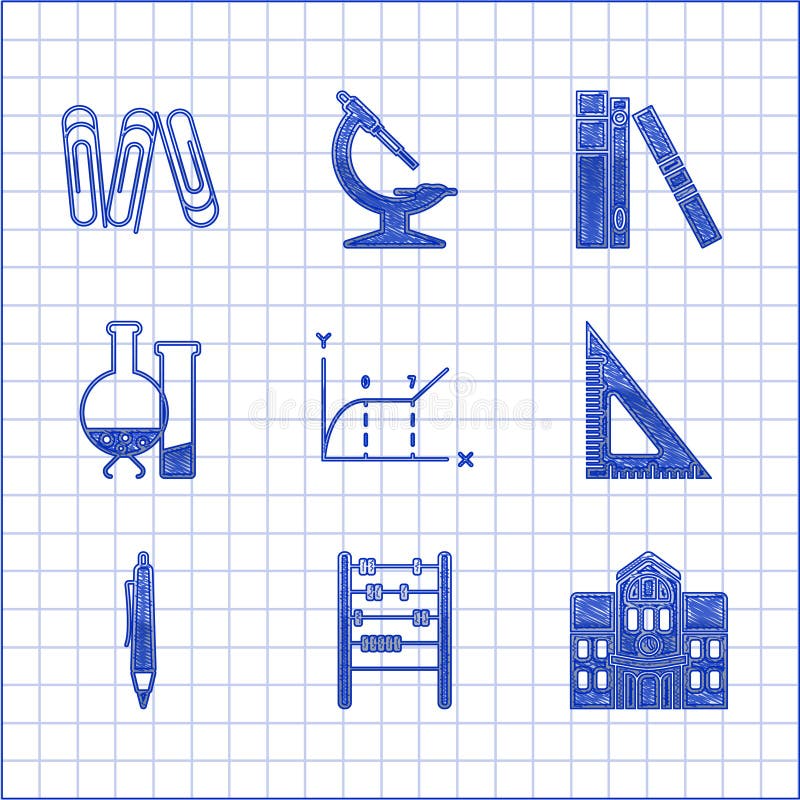 Wykres kołowy infograficzny abacus budynek szkoły trójkątna linijka pióro probówka i badanie laboratoryjne kolby ilustracja wektor