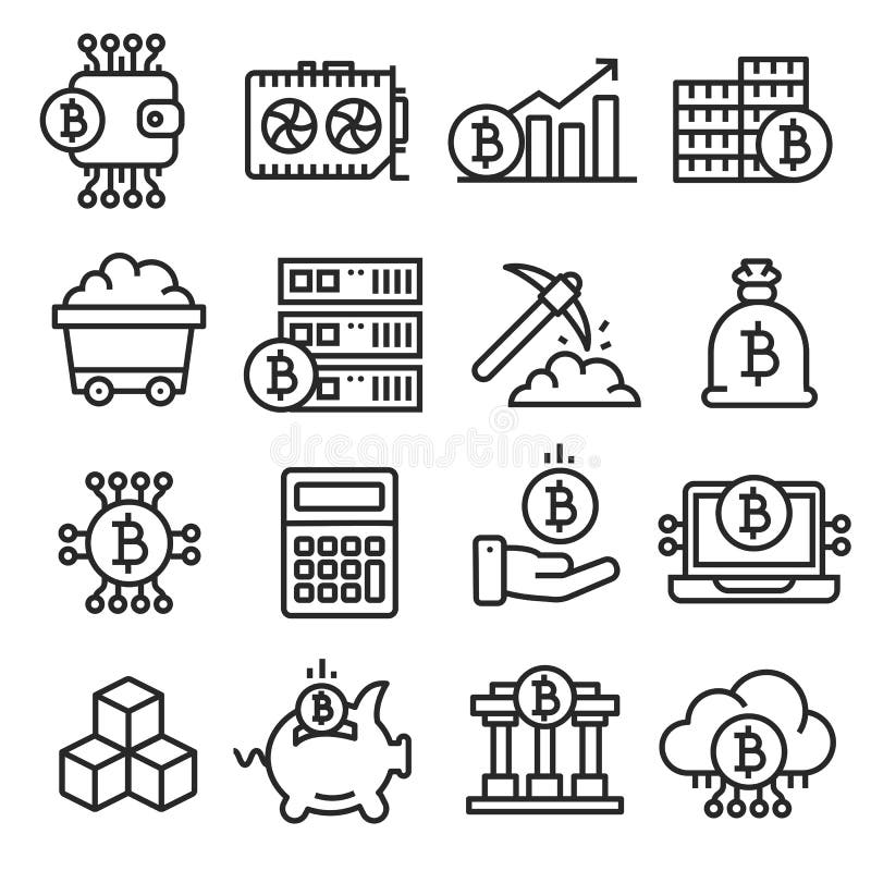 Wykłada ikony ustalonego bitcoin crypto ilustracja wektor