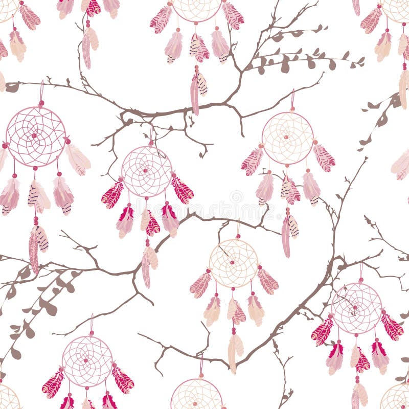 Dream catchers on the bare branches seamless vector pattern, EPS10. Dream catchers on the bare branches seamless vector pattern, EPS10