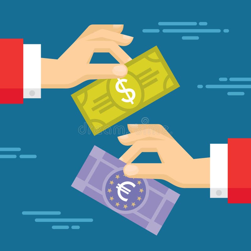Wymiany Walut pojęcia ilustracja w mieszkanie stylu projekcie Istota ludzka banknoty i ręki ilustracji Wymiany Walut pojęcia ilustracja w mieszkanie stylu projekcie Istota ludzka banknoty i ręki ilustracji