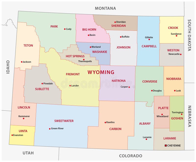 Wyoming administrative map stock vector. Illustration of wyoming - 78815046