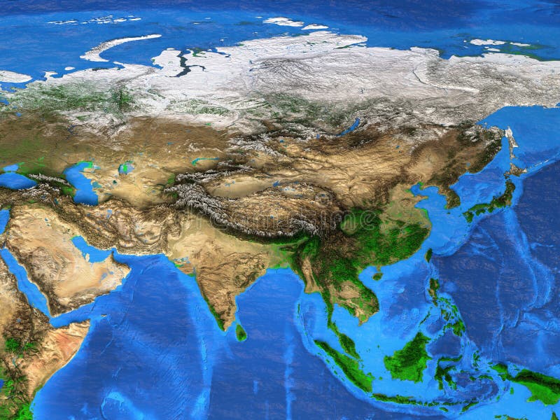 Wysoka rozdzielczość światowa mapa skupiająca się na Azja