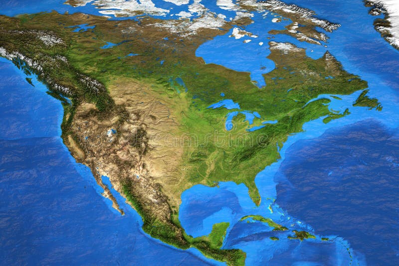 Wysoka rozdzielczość światowa mapa skupiająca się na Północna Ameryka
