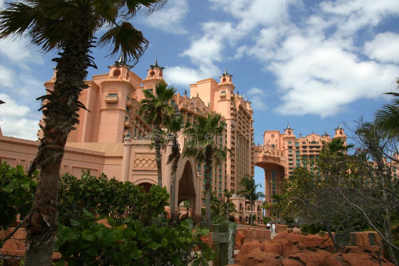 Atlantis hotel with pastel coloured holiday villas, Paradise Island, Nassau. Atlantis hotel with pastel coloured holiday villas, Paradise Island, Nassau