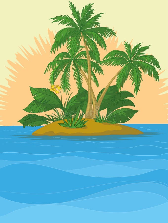 Море остров пальмы рисунок