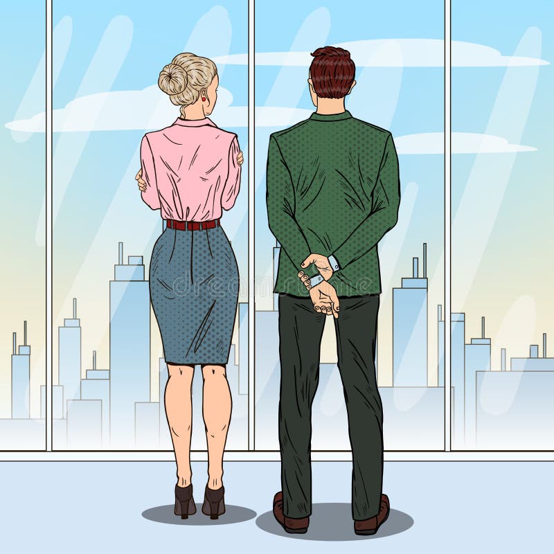 Wystrzał sztuki ludzie biznesu Patrzeje miasto Przez okno w biurze ilustracja wektor Wystrzał sztuki ludzie biznesu Patrzeje miasto Przez okno w biurze ilustracja wektor
