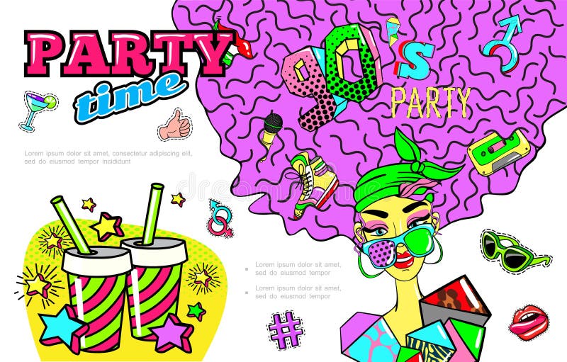 Wystrzał sztuki 90s Partyjny Kolorowy pojęcie ilustracji Wystrzał sztuki 90s Partyjny Kolorowy pojęcie ilustracji