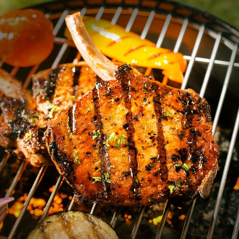 Wyśmienicie crispy barbecued wieprzowiny loin cutlets obraz royalty free Wyśmienicie crispy barbecued wieprzowiny loin cutlets obraz royalty free
