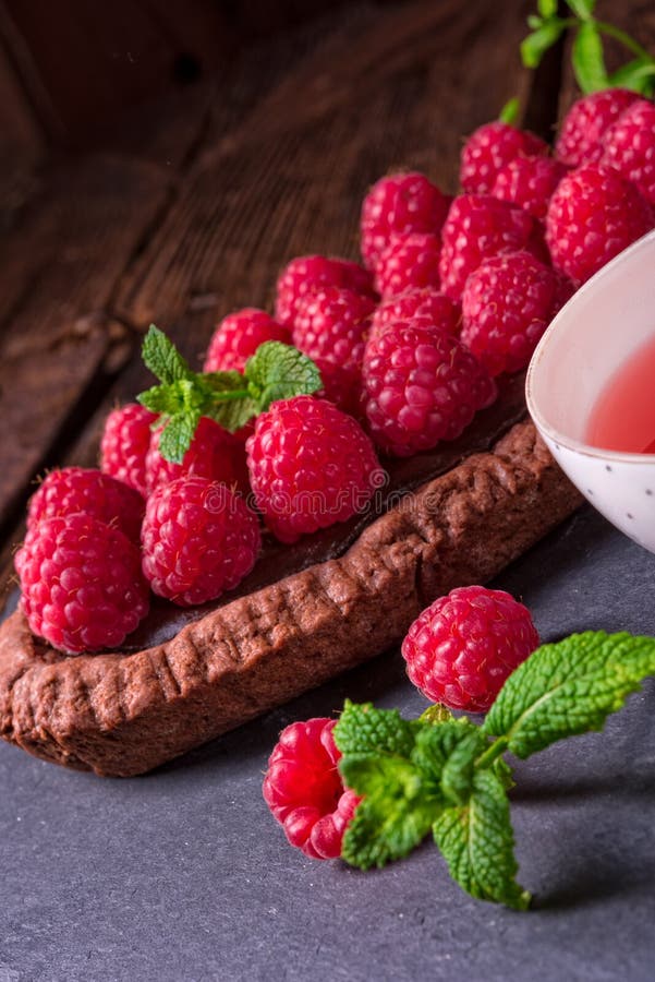 Wyśmienicie malinowy czekoladowy tarta z ricotta serem fotografia stock Wyśmienicie malinowy czekoladowy tarta z ricotta serem fotografia stock