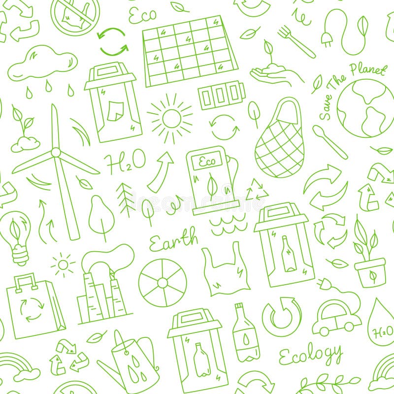 Wzorzec ikony Eco. Ekologia recyklingu i zielona energia bez szwu drukują symbole ekologiczne zerowe odpadów dla papieru do owijan ilustracja wektor