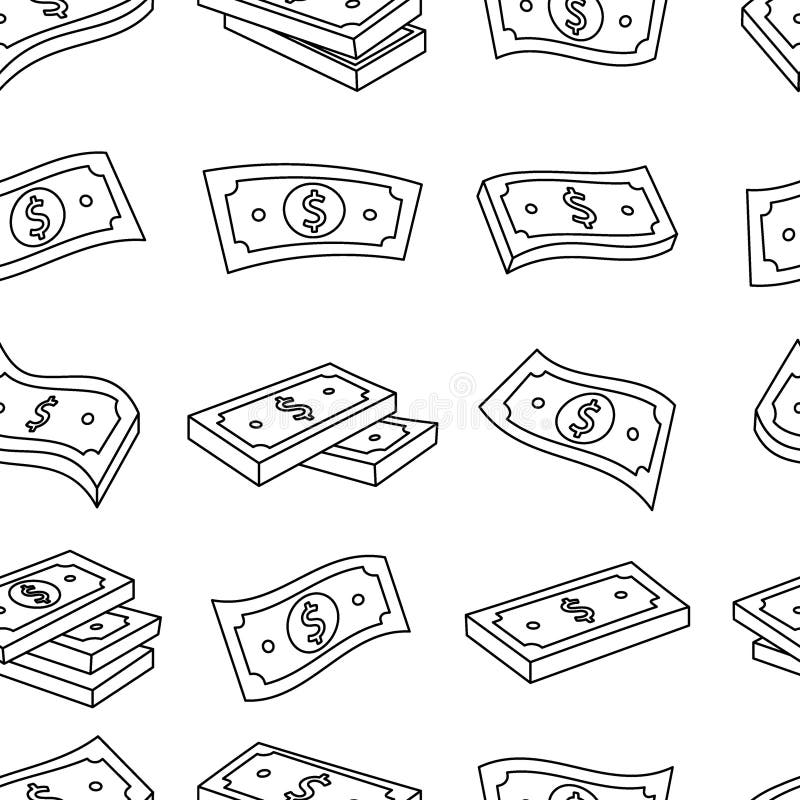 Wzorzec konspektu dolarów. Gotówka gotówkowa. Ilustracja wektorowa. ilustracja wektor