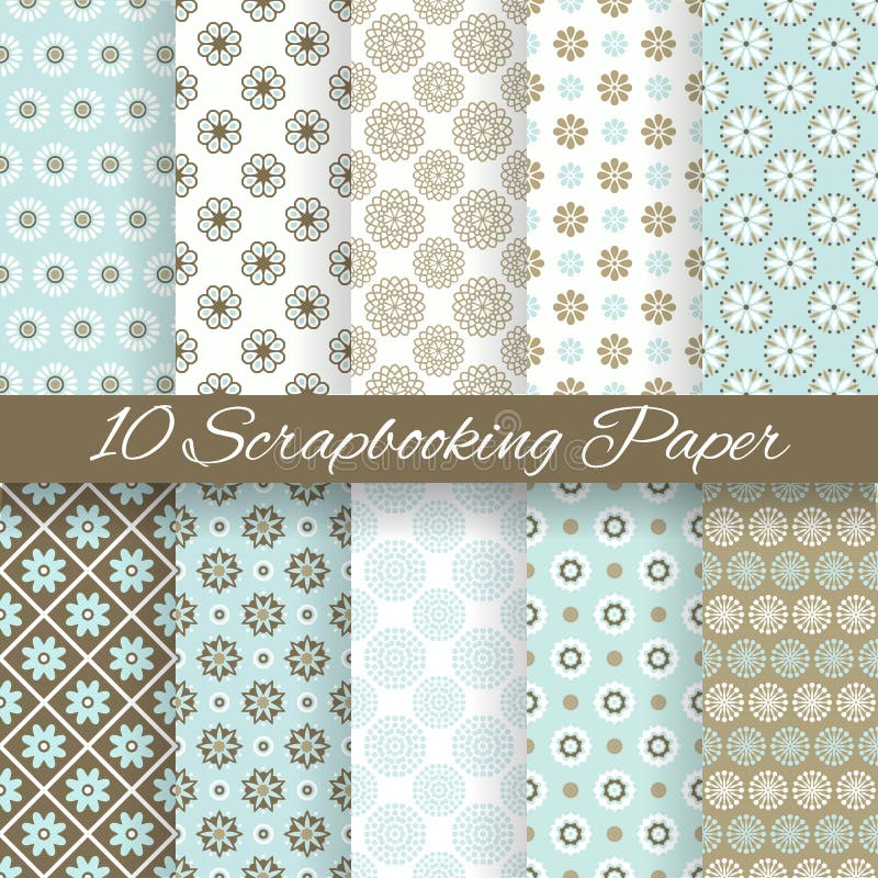 10 Pattern papers for scrapbook (tiling). Blue, white and brown shabby color. Endless texture can be used for printing onto fabric and paper or scrap booking. Flower abstract shape. Baby wallpaper. 10 Pattern papers for scrapbook (tiling). Blue, white and brown shabby color. Endless texture can be used for printing onto fabric and paper or scrap booking. Flower abstract shape. Baby wallpaper.