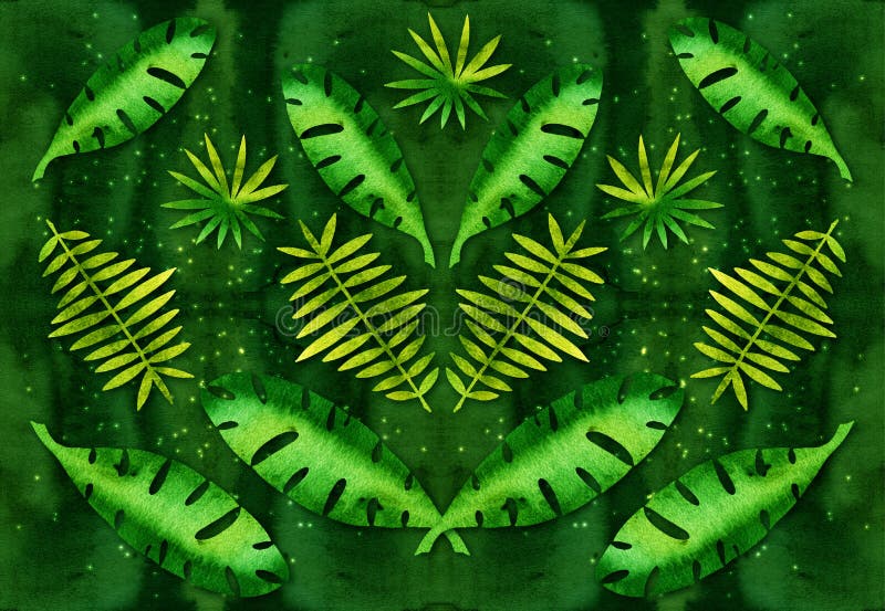 Wzór liści roślin tropikalnych Tekstura koloru wodnego Światła świecące ilustracja wektor Wzór liści roślin tropikalnych Tekstura koloru wodnego Światła świecące ilustracja wektor