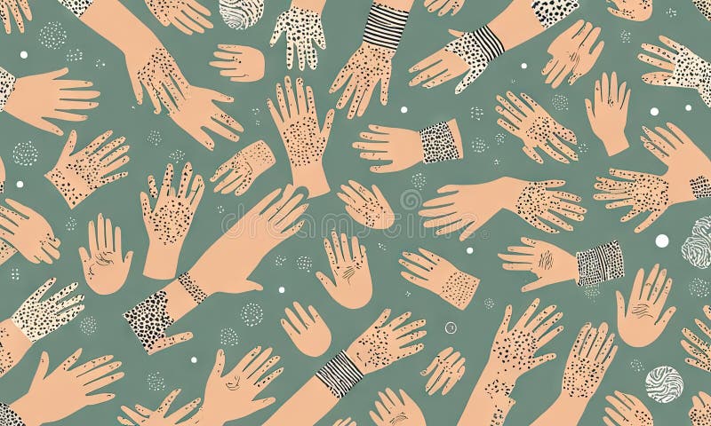 Wzór rąk jest wyświetlany na zielonym tle. ilustracja wektor