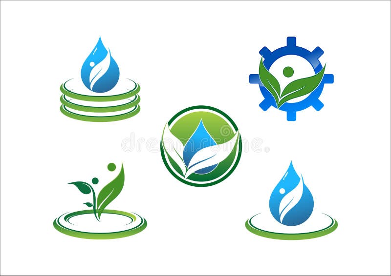 Wassertropfwasser Ökologie Blattkreis Verbindung Menschen Symbol Vektorlogo vektor abbildung