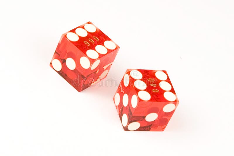 Two casino dice showing the numbers 6 and 6 isolated on a white background. Two casino dice showing the numbers 6 and 6 isolated on a white background