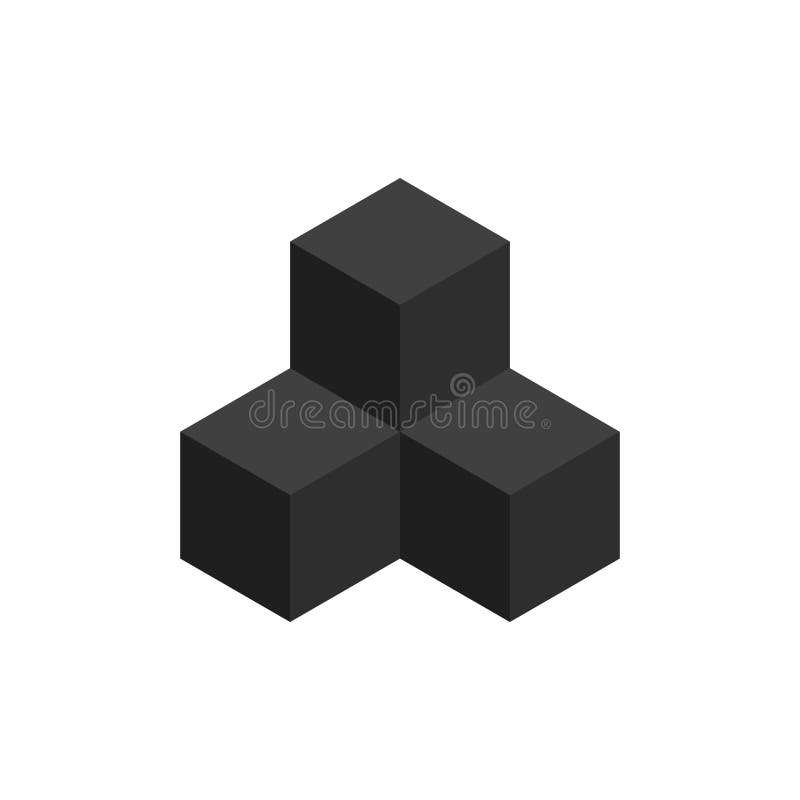 Würfelförmig 3D-Symbol 3 Kuben 3D-Block. Iometrische Stapelboxen. Symbol für Bauauslieferung und Logo. auf