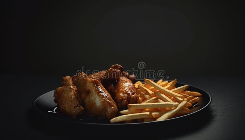 Würzige Hühnerflügel Cola und Pommes frites generatives ai