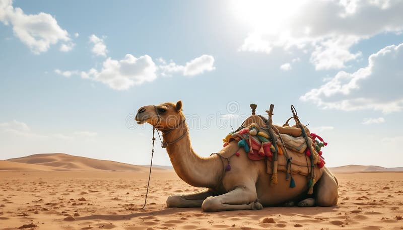 Wüstenkamel in sonniger Sandlandschaft vektor abbildung
