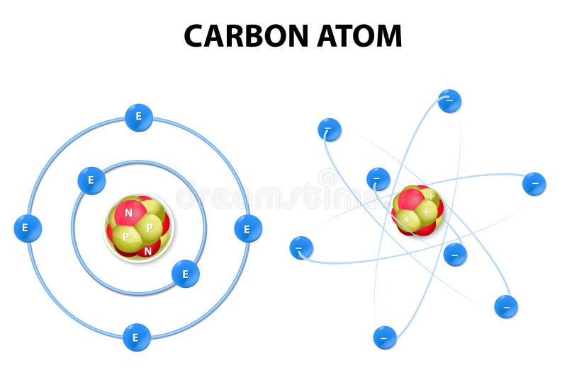 Węgla atom na białym tle. struktura