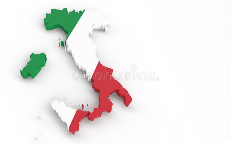 Italy map with Italian flag 3D rendering. Italy map with Italian flag 3D rendering