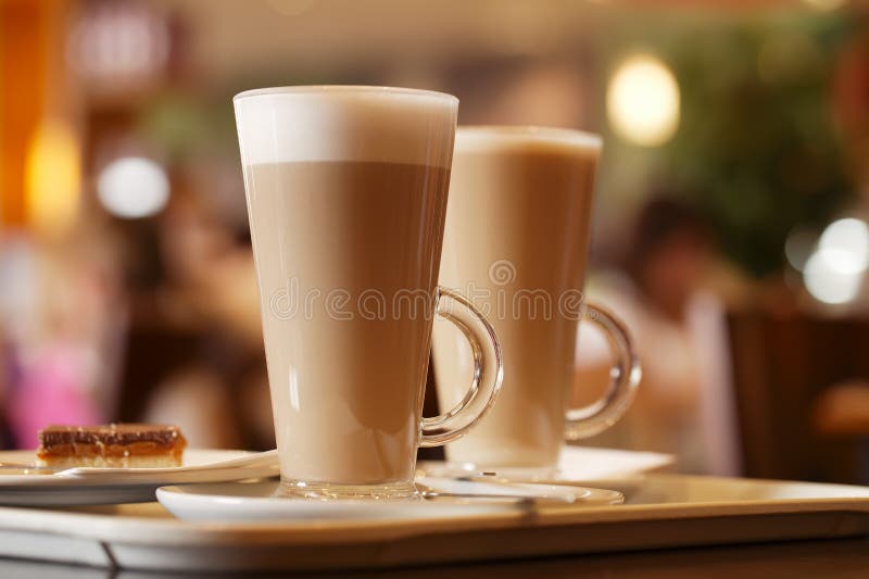 Wśrodku latte cukierniani kawowi szkła wysocy dwa
