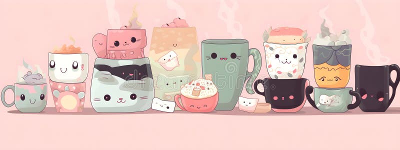 Xícara De Chá De Café Kawaii Fofa Com Personagem De Desenho Animado  Ilustração Stock - Ilustração de fofofo, alegria: 275331704