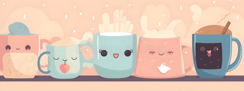 Xícara De Chá De Café Kawaii Fofa Com Personagem De Desenho Animado  Ilustração Stock - Ilustração de fofofo, alegria: 275331704