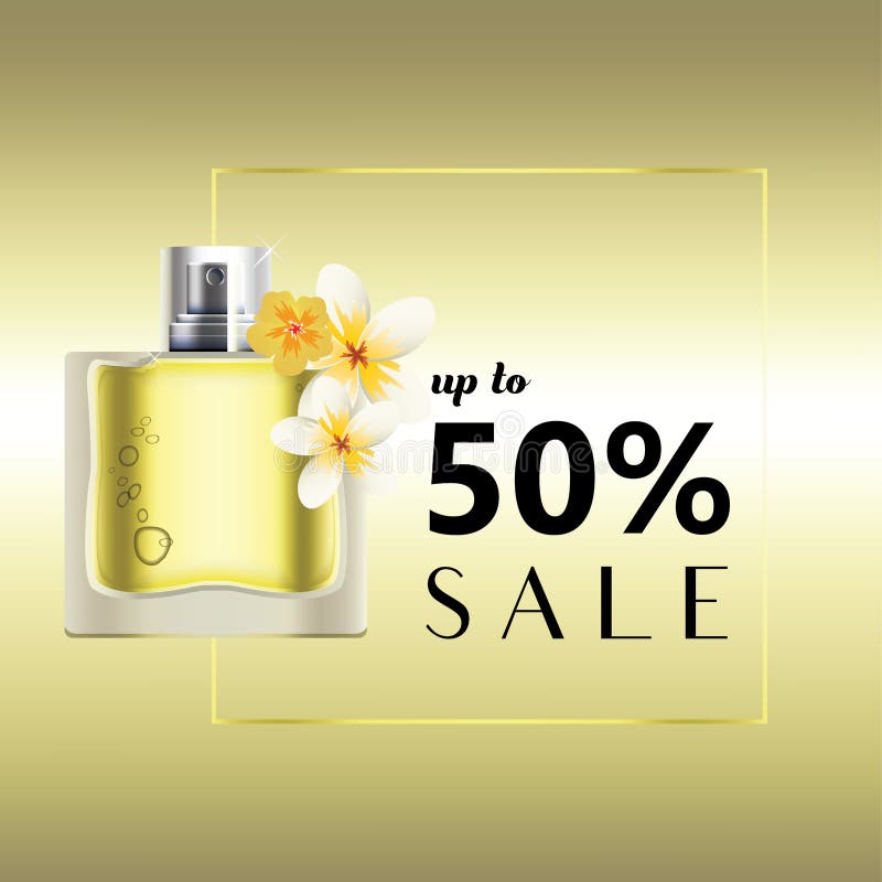 Perfume Bottle Sale Banner with Flower. Fashion Sale Discount