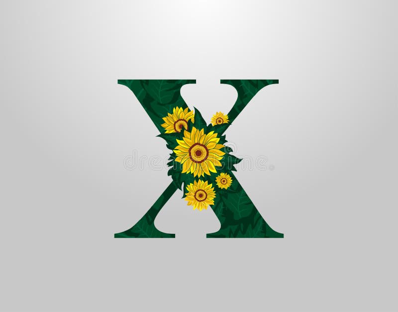 X Letter with Sunflower Vector Design. Flower X Logo Icon Stock Vector Illustration of