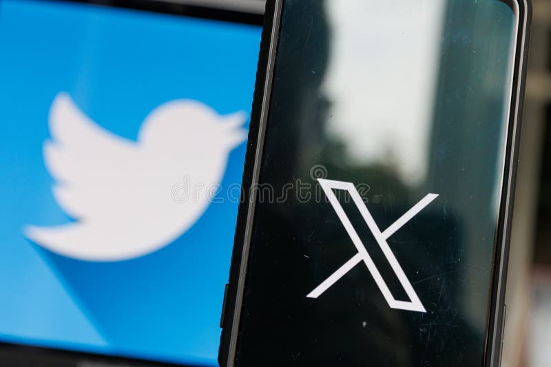 X logo and the twitter logo on the screen.