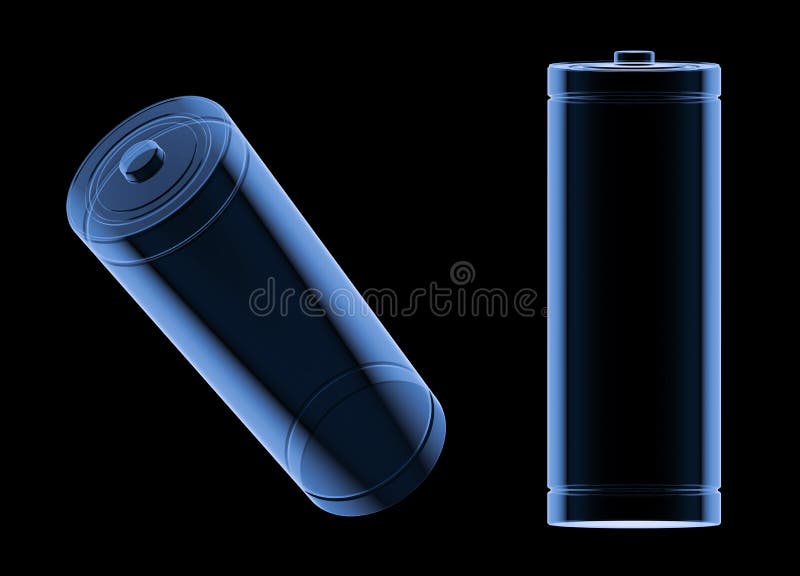Xray Alkaline or Rechargeable Batteries Isolated on Black Stock