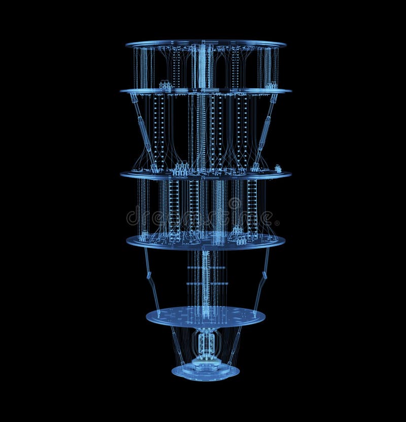X-ray or blue transparent quantum computer machine stock illustration
