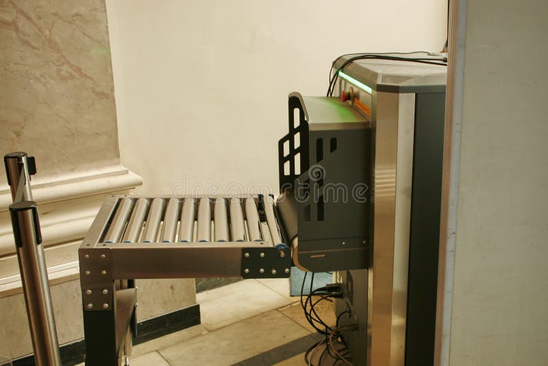 Xray Scan in the Airport Terminal, Checking the Bags with Luggage