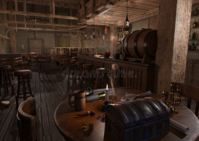 3x Rendering Pirate Lounge lizenzfreie abbildung