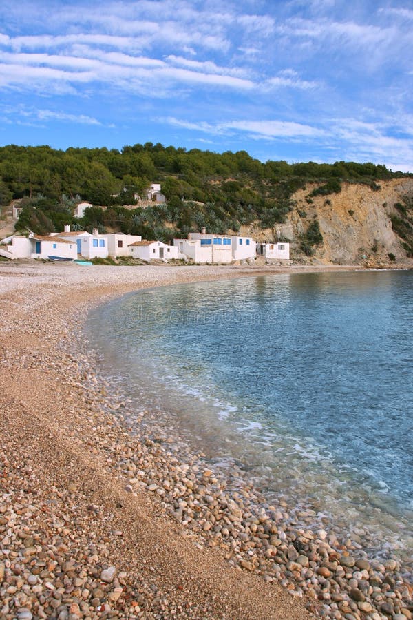 Del Xabia Spanien Playa ArenalStrand Und Bergblick Stockfoto Bild