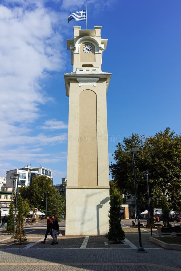 XANTHI, GREECE - SEPTEMBER 23, 2017: Clock tower in old town of Xanthi, Greece royalty free stock photos XANTHI, GREECE - SEPTEMBER 23, 2017: Clock tower in old town of Xanthi, Greece royalty free stock photos