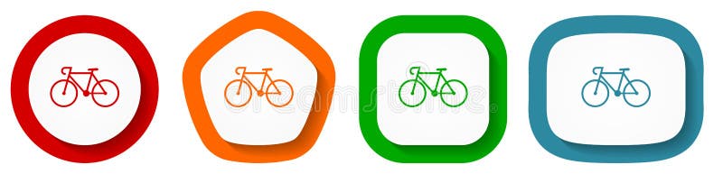 Bicycle vector icon set, flat design vector illustration in 4 colors options for webdesign and mobile applications stock illustration