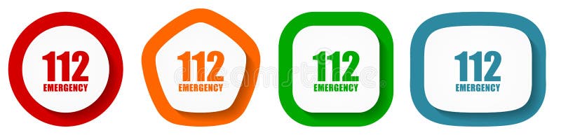 Number emergency 112 vector icon set, flat design buttons on white background