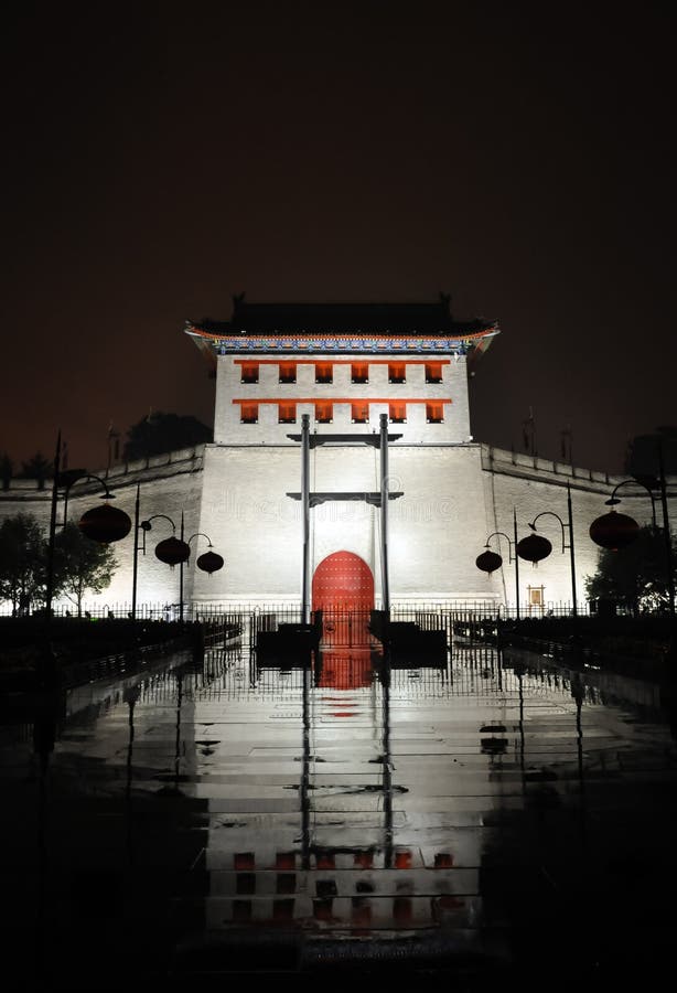 Xian City Wall West Gate at Night Stock Image - Image of place, asia ...