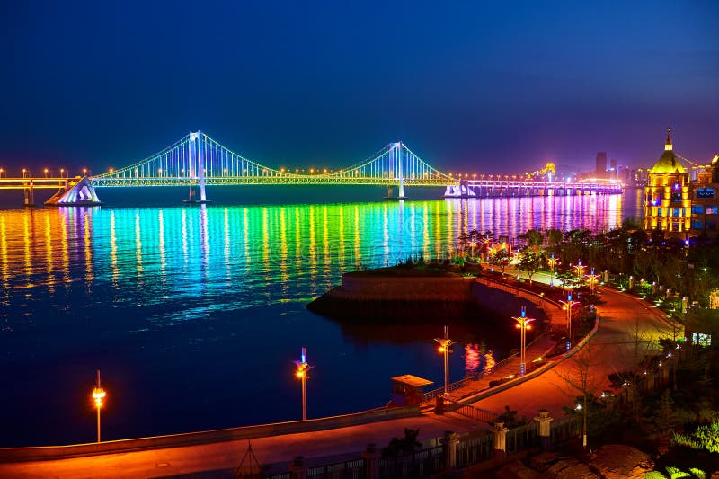 The Xinghai bay sea-crossing bridge nightscape