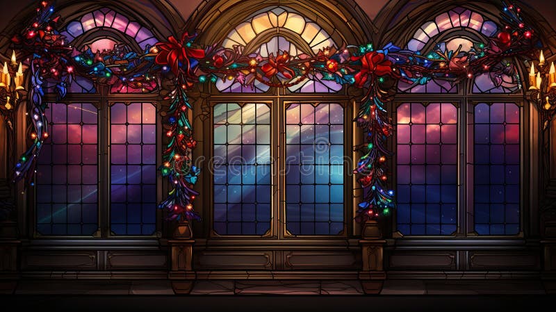 Winter Stained Glass  Holiday Background - So Fontsy