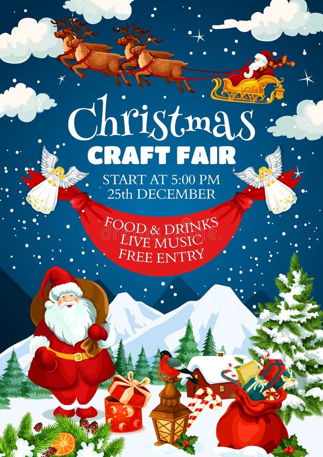 Christmas Craft Fair Invitation Poster with Santa Stock Vector ...