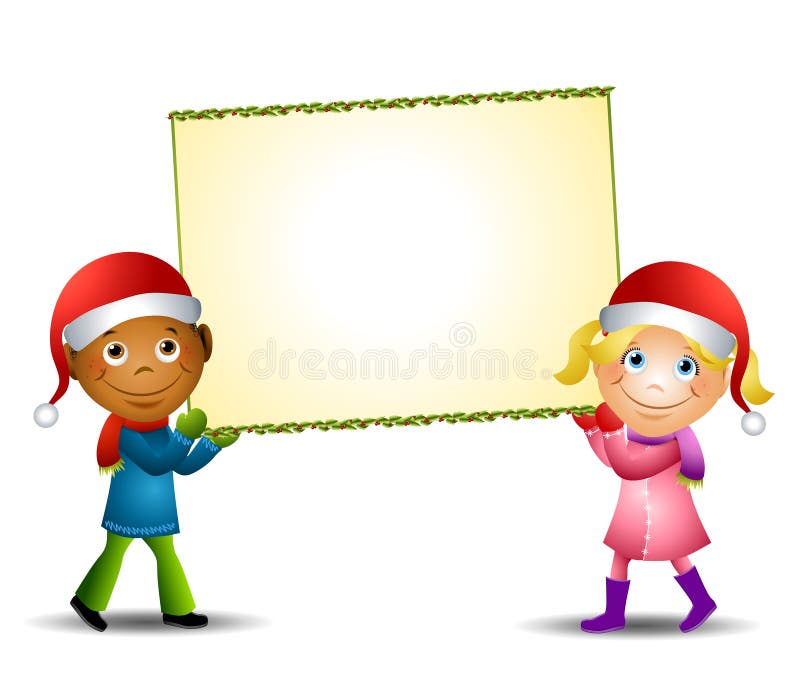 Xmas Kids Carrying Sign vector illustration Xmas Kids Carrying Sign vector illustration
