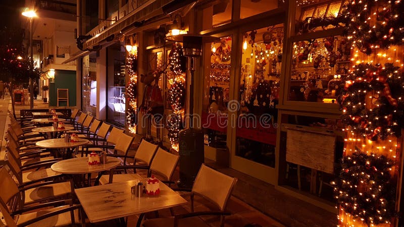 Xmas night city lights tree , street , colors, Ioannina city Greece