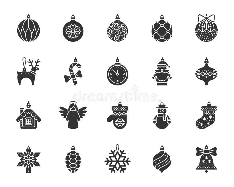 X Mas Tree Decorations black silhouette icons vector set